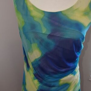 Calvin Klein Blue and Green Patterned Dress